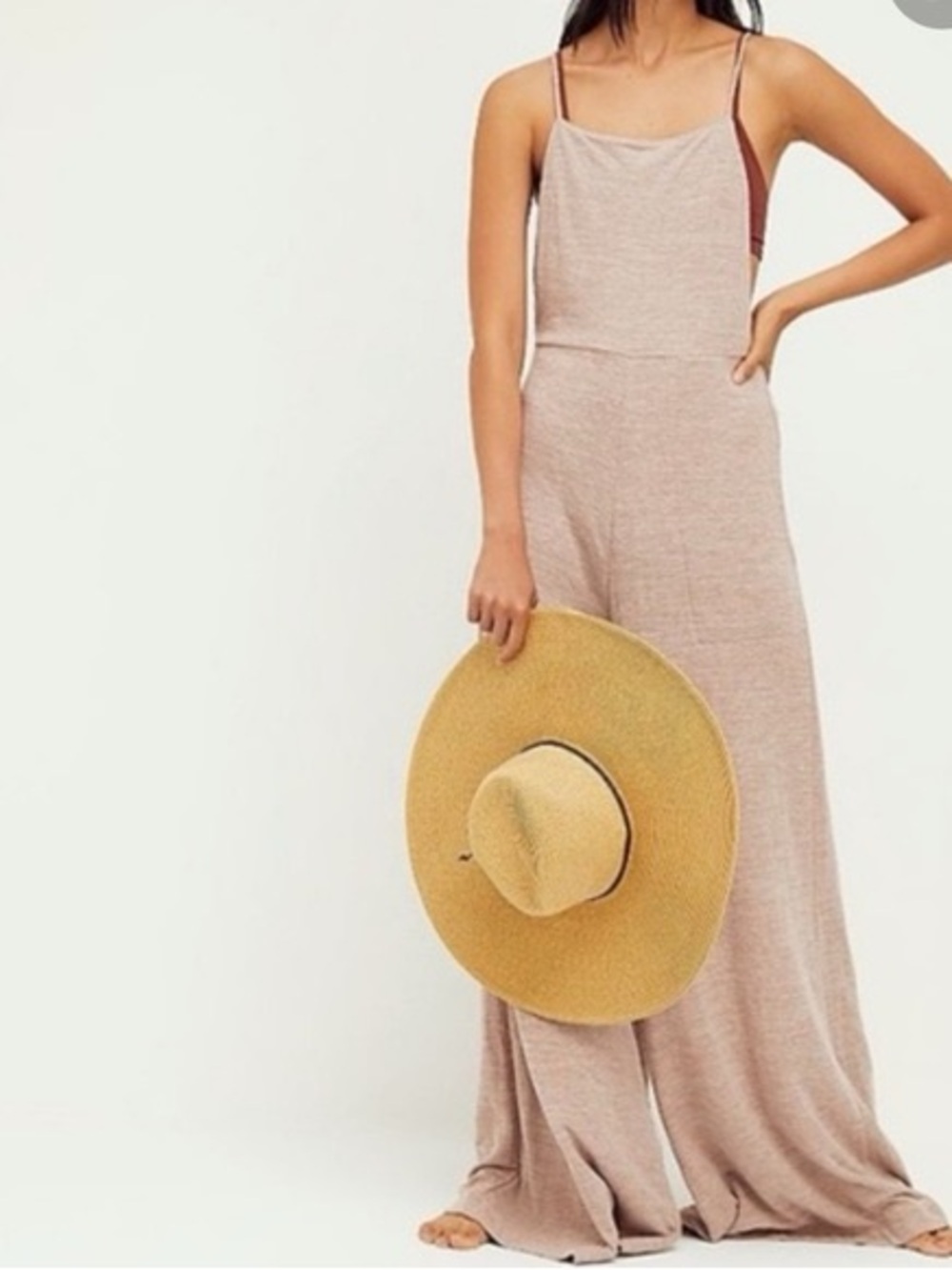 FREE PEOPLE BEACH Sleeveless Wide-Leg Blush Jumpsuit